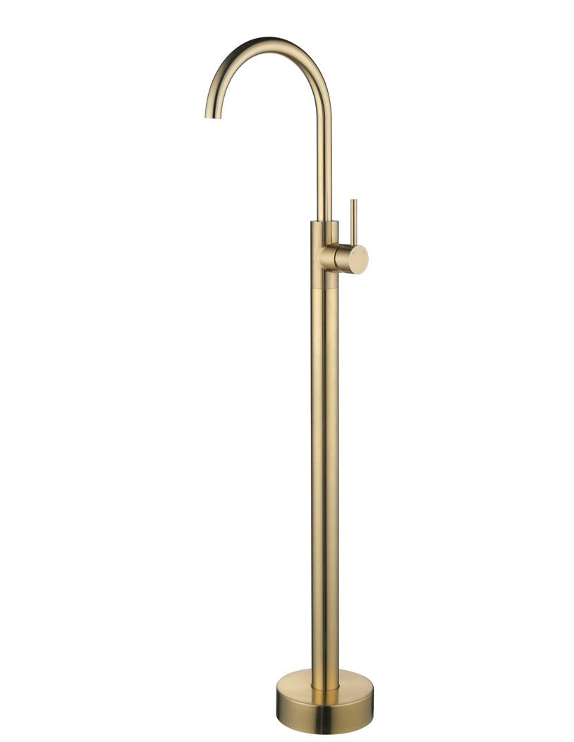 Mito Freestanding Bath Spout Filler – Burnished Brass / Gold Finish – Modern Free Standing Mixer