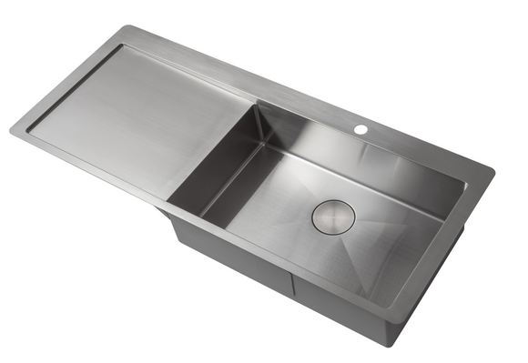 2024 Brushed Gunmetal single long bowl drainer stainless steel 304 kitchen sink with tap hole  1120*500 mm