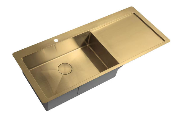 2024 Burnished Brass Gold Kitchen Sink | 304 Stainless Steel | Single Bowl with Drainer | PVD Finish | 1220mm