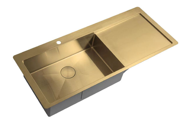 2024 Burnished Brass Gold stainless steel 304 Single bowl kitchen sink with drainer tap hole