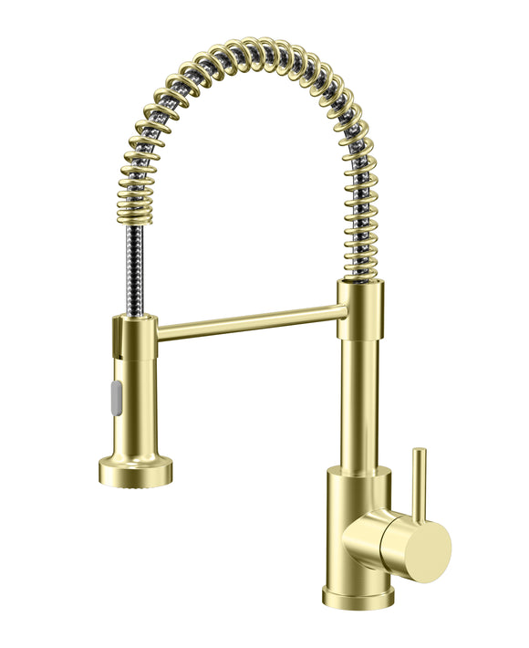 2026 Brushed Brass Gold stainless steel 304 pull out with spray function spring kitchen mixer tap faucet