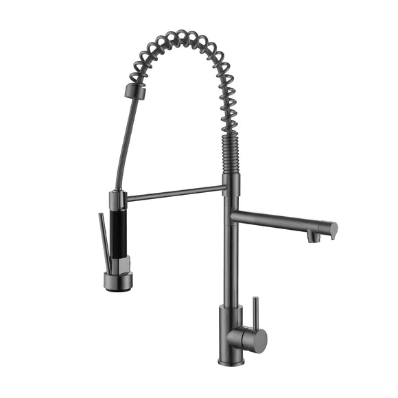 2026 Dual Outlet Matte Black stainless steel 304 pull out with spray function spring kitchen mixer tap faucet