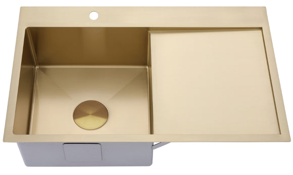 2025 Luxury Burnished Brass Gold Kitchen Sink | 304 Stainless Steel | Single Bowl with Drainer | PVD Finish