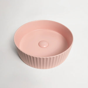 Matte Pink Fulted Round 360 mm on top counter basin porcelain sink ...