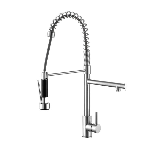 2026 Dual Outlet Brushed stainless steel 304 pull out with spray function spring kitchen mixer tap faucet