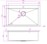 2026 Brushed stianless steel 304 single large bowl kitchen sink hand made 1.5 mm with tap hole 840 mm