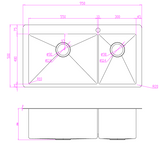 Brushed stainless steel Kitchen Sink | 304 Stainless Steel | Double Bowl 950*500*250  mm | PVD Finish