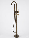 Antique Brass Gold Round Free Standing Bath tub Mixer Spout with hand held