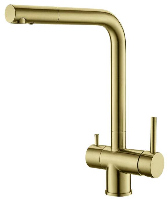 Brushed Brass Gold 3-Way Filter Pull-Out Kitchen Mixer Tap | Blushtaps