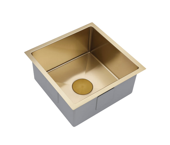 Single Burnished brushed gold copper stainless steel kitchen sink hand trough 450*450 mm