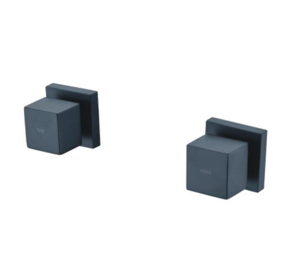Matte Black 1/4 quarter turn wall tap hot cold square Not for retro fitting