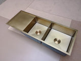 Burnished Brusehd Brass gold stainless steel double bowl kitchen sink with drainer r10 mm