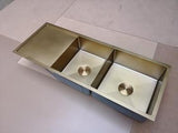 Burnished Brusehd Brass gold stainless steel double bowl kitchen sink with drainer r10 mm