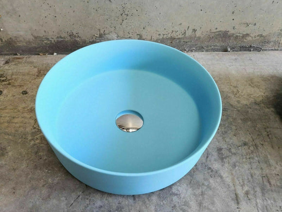 Matte Baby Tiffany Blue Round 360 mm on top counter basin porcelain sink