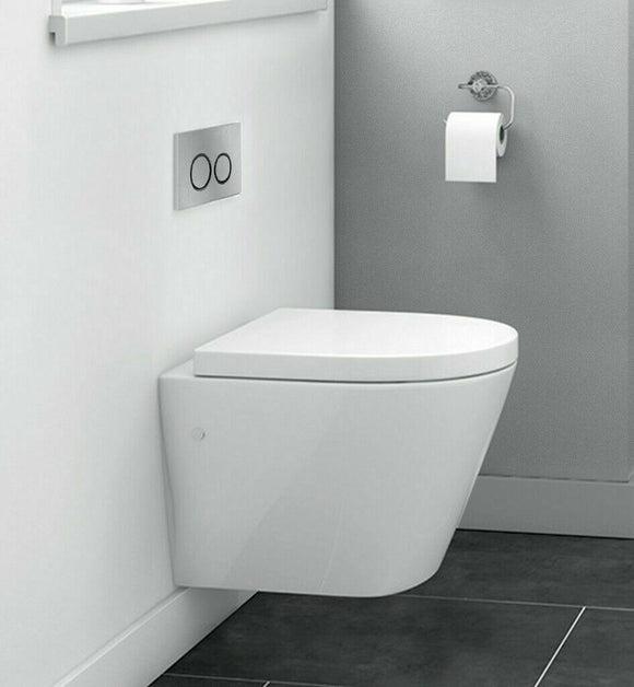 In Wall Hung Concealed Cistern Toilet matte white Pan rimless s/s steel buttons