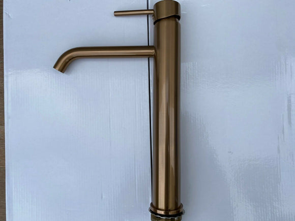 Burnished Copper rose gold high tall mixer tap faucet long spout top mount basin