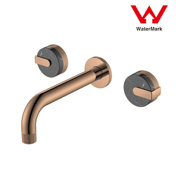 Bath basin Marble wall 1/4 turn hot cold tap faucet WELS rose gold texture spout
