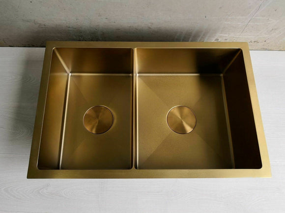 Modern Double Bowl Kitchen Sink | Burnished Rose Gold Copper Finish | Blushtaps