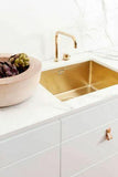 Burnished brass gold swivel spout kitchen mixer tap bench top mount two hole