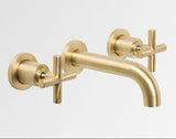 Cross Brushed Brushed gold hot cold Cross 1/4 turn wall tap faucet spout 150 mm