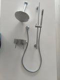 Brushed Chrome shower set hand held sliding wall mixer diverter overhead 200 mm