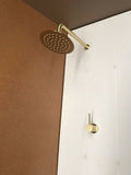 Burnished Brass gold shower head set 200 mm DIA round wall ceiling arm handle up