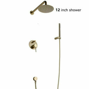 Burnished brass Gold WELS Round 300mm Dia Head Shower Mixer diverter Handset