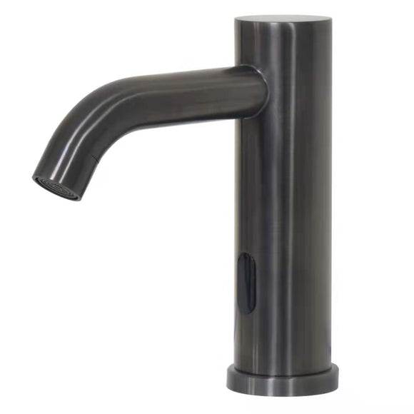 NO BATTERY OR POWER NEEDED ROUND BRUSHED Gunmetal Automatic Infrared SENSOR TOUCHLESS MIXER TAP FAUCET