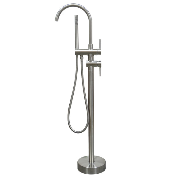 Brushed Solid stainless steel 304 made Free Standing Bath tub Mixer Spout Freestanding with hand held, suits Outdoor