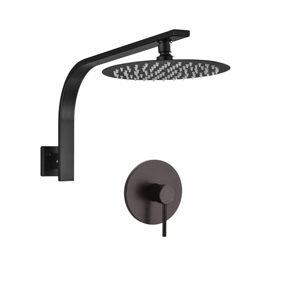300 mm 12 Inch Black Rainfall Shower Head With raised wall arm wall mixer