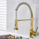 2022 Polished Brass Gold pull out with spray function spring kitchen mixer tap faucet
