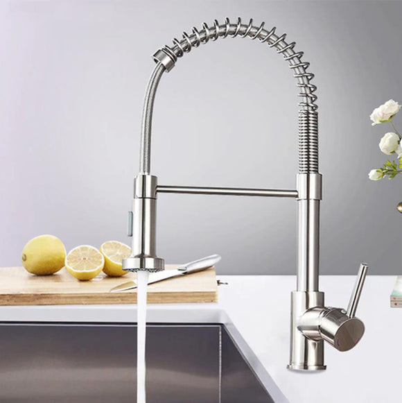2022 Brushed Nickel pull out with spray function spring kitchen mixer tap faucet