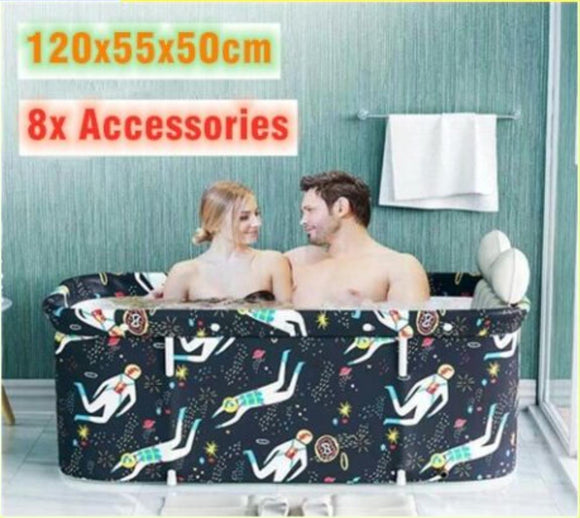 Portable Bathtub Tub Folding PVC Adult Bath Bucket 120*55cm Foldable 8 accessory