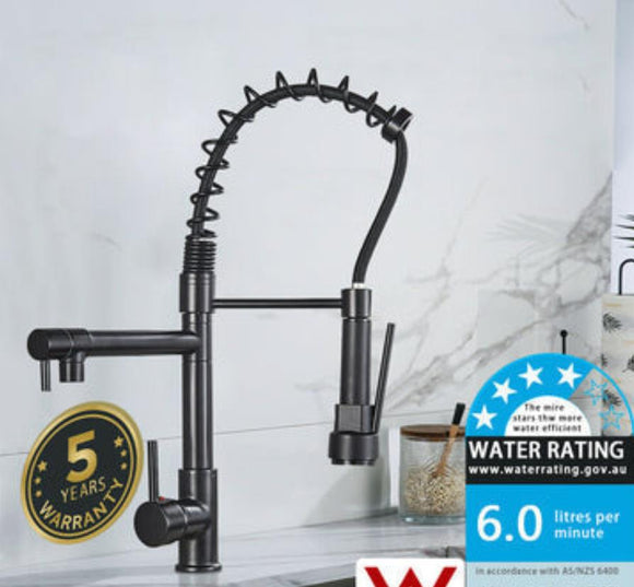 2023 New Brass Matte Black pull out with spray function spring kitchen mixer tap faucet