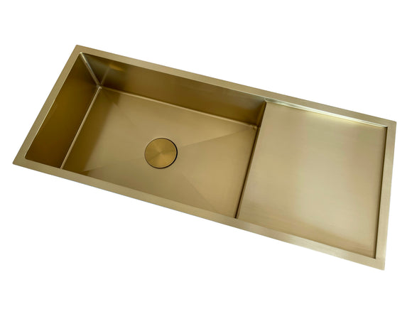2022 Brushed brass gold Copper Gunmetal single long bowl drainer stainless steel 304 kitchen sink