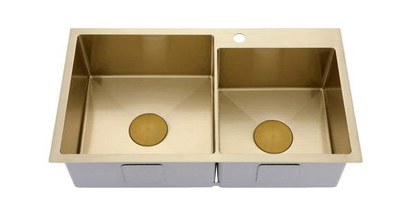 2025 Burnished brushed Brass gold Copper stainless steel 304 double bowl kitchen sink with tap hole