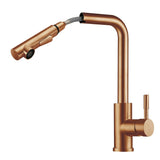 2023 Brushed Rose Gold Copper L shape pull out with spray function spring kitchen mixer tap faucet Stainless steel Made PVD plated