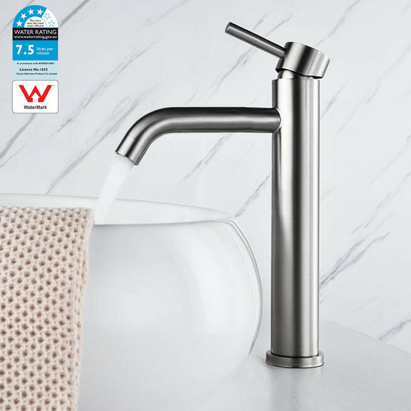 Brushed stainless steel brushed nickel high tall mixer tap faucet long spout top mount basin