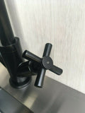2023 Matte Black Cross 1/4 turn hot cold Solid stainless steel  goose neck Swivel Kitchen tap