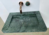 2023 Hand Crafted Marble Nature stone wash basin Matte Green wall hung 470*320*60 mm