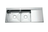 2023 Polished stainless steel 304 double bowl kitchen sink with drainer on right tap hole
