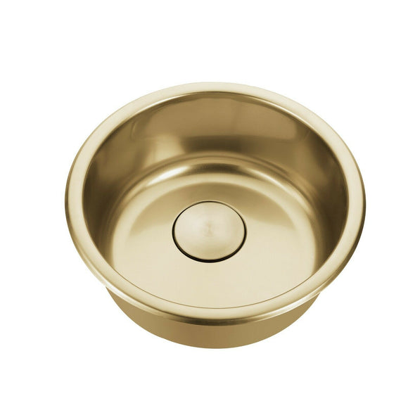 Burnished Brass Gold stainless steel Single Round bowl kitchen sink trough 420mm