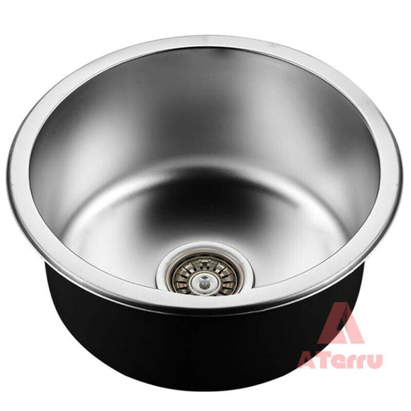 Brushed stainless steel Single Round bowl kitchen sink trough 420mm