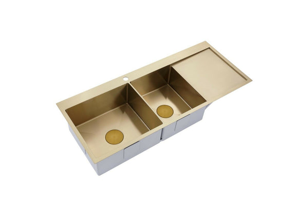 Burnished Brass Gold stainless steel 304 double bowl kitchen sink with drainer tap hole