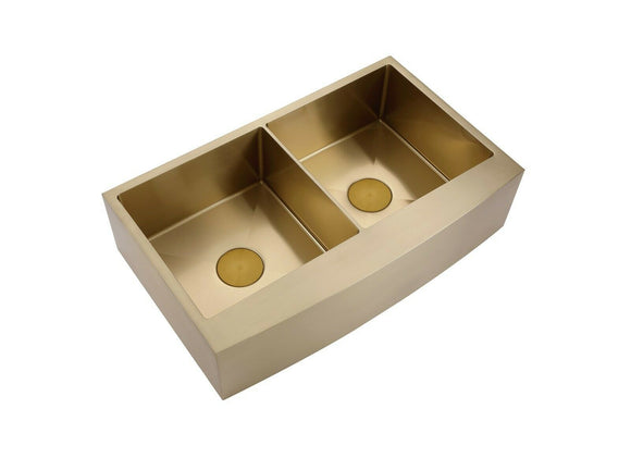 Burnished Brushed brass Gold  stainless steel 304 double bowl Butler Apron Farmhouse kitchen sink