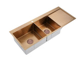 Burnished rose gold Copper stainless steel 304 double bowl kitchen sink with drainer tap hole