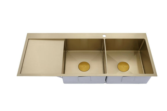 2024 Burnished Brass Gold stainless steel 304 double bowl kitchen sink with drainer tap hole