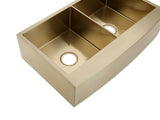 Burnished Brushed brass Gold  stainless steel 304 double bowl Butler Apron Farmhouse kitchen sink