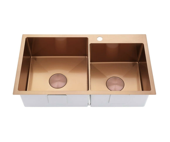 2021 Burnished rose gold Copper stainless steel 304 double bowl kitchen sink with tap hole