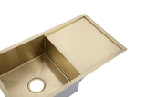Burnished Brushed Brass Gold 304 single large bowl with drainer kitchen sink r10 mm